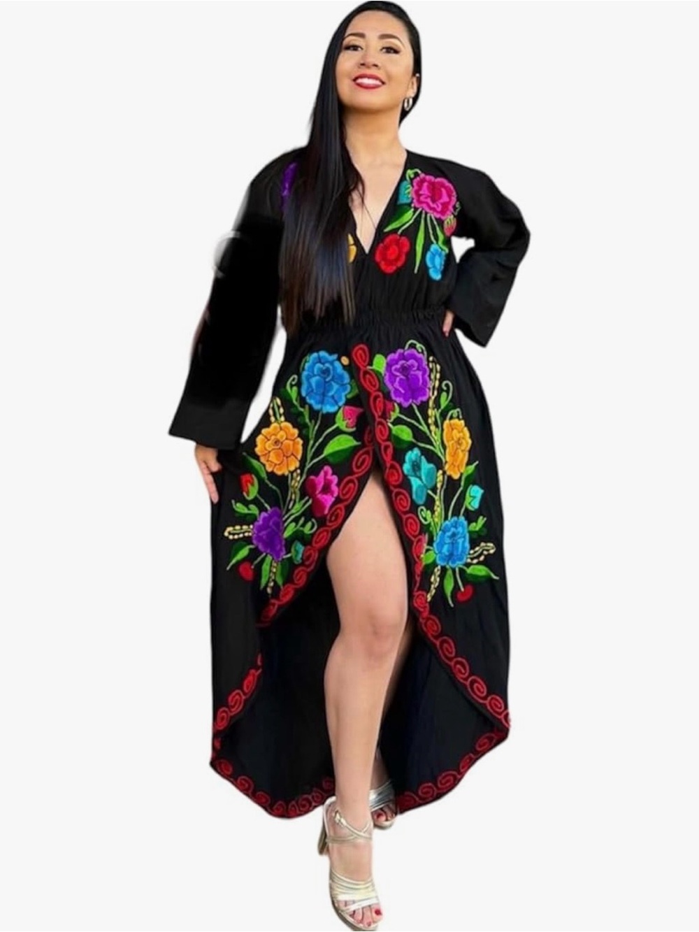 Embroidered Mexican Cola de pato Dress